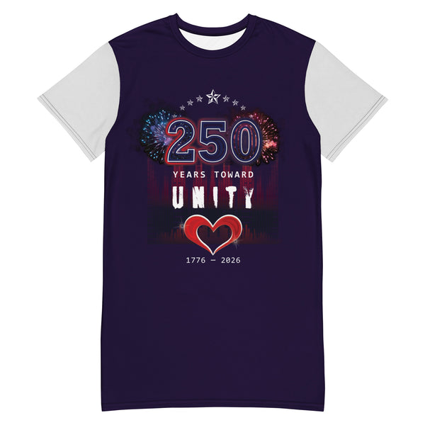 America 250 Years Toward Unity T-Shirt Dress — Dark Purple and Grey ...